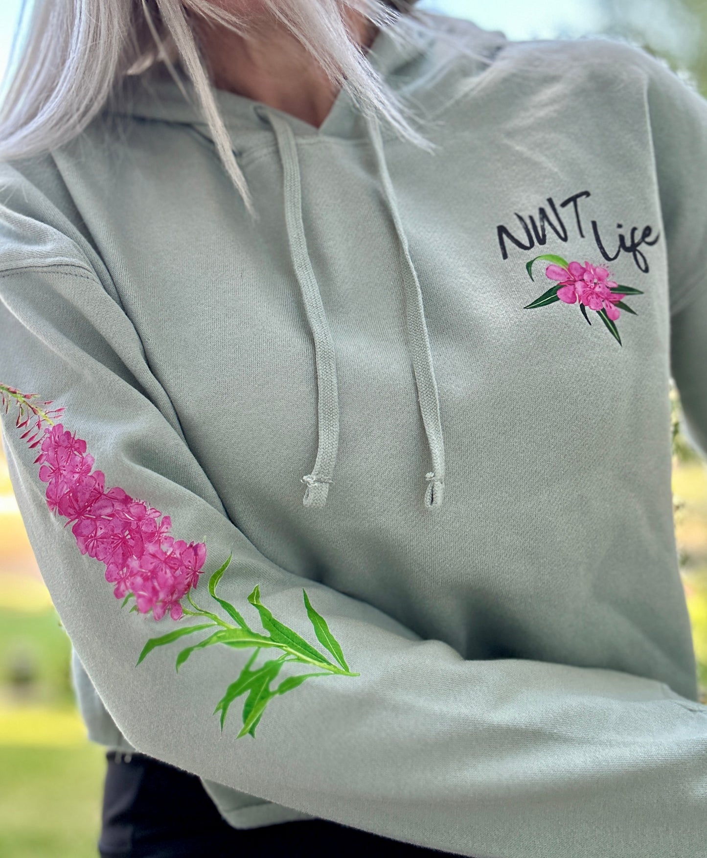 Fireweed Lightweight Crop Hoodie ~ Sage Green